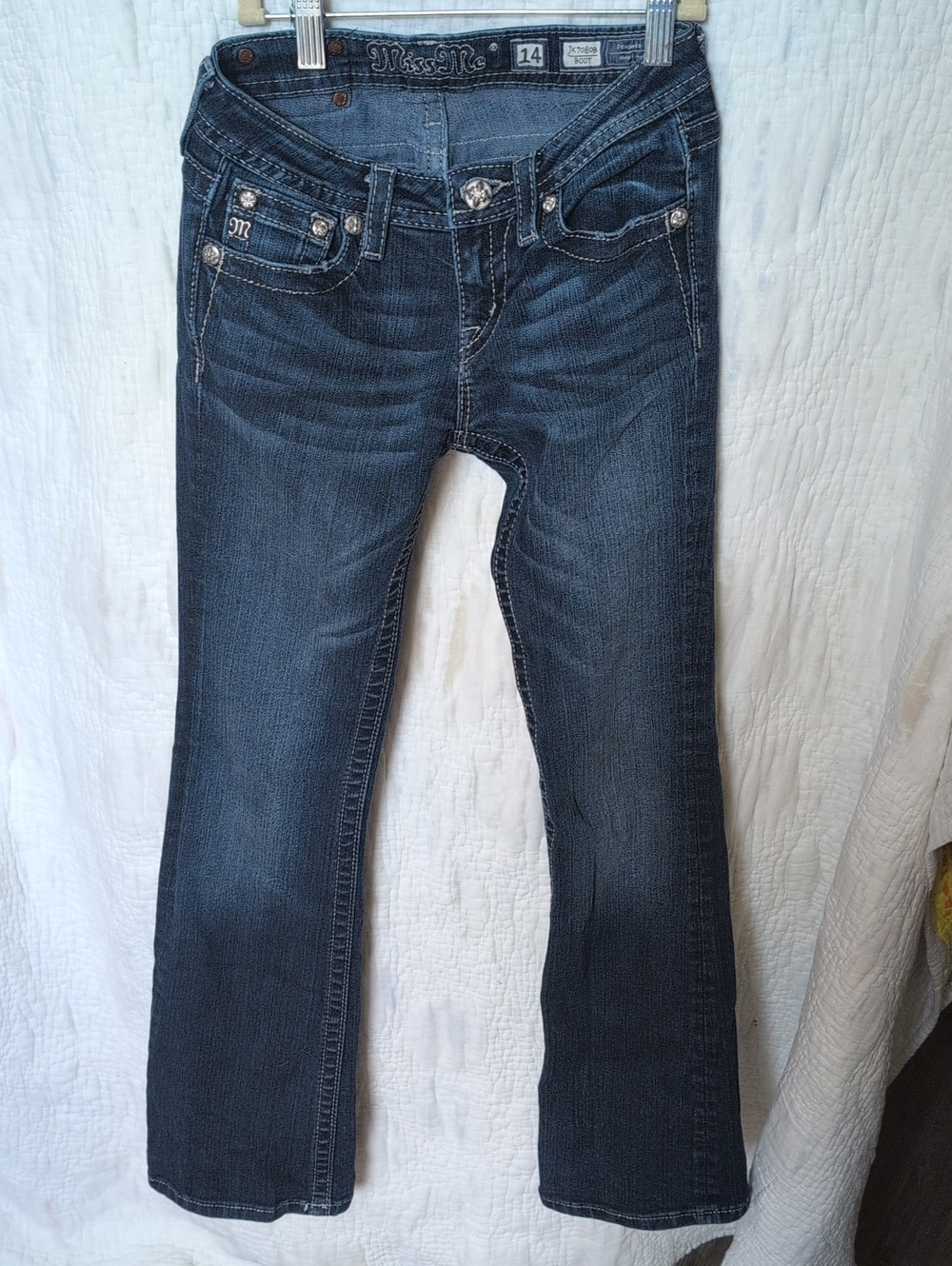 Miss Me Dark Indigo Bootcut Jeans with Embellished Pockets